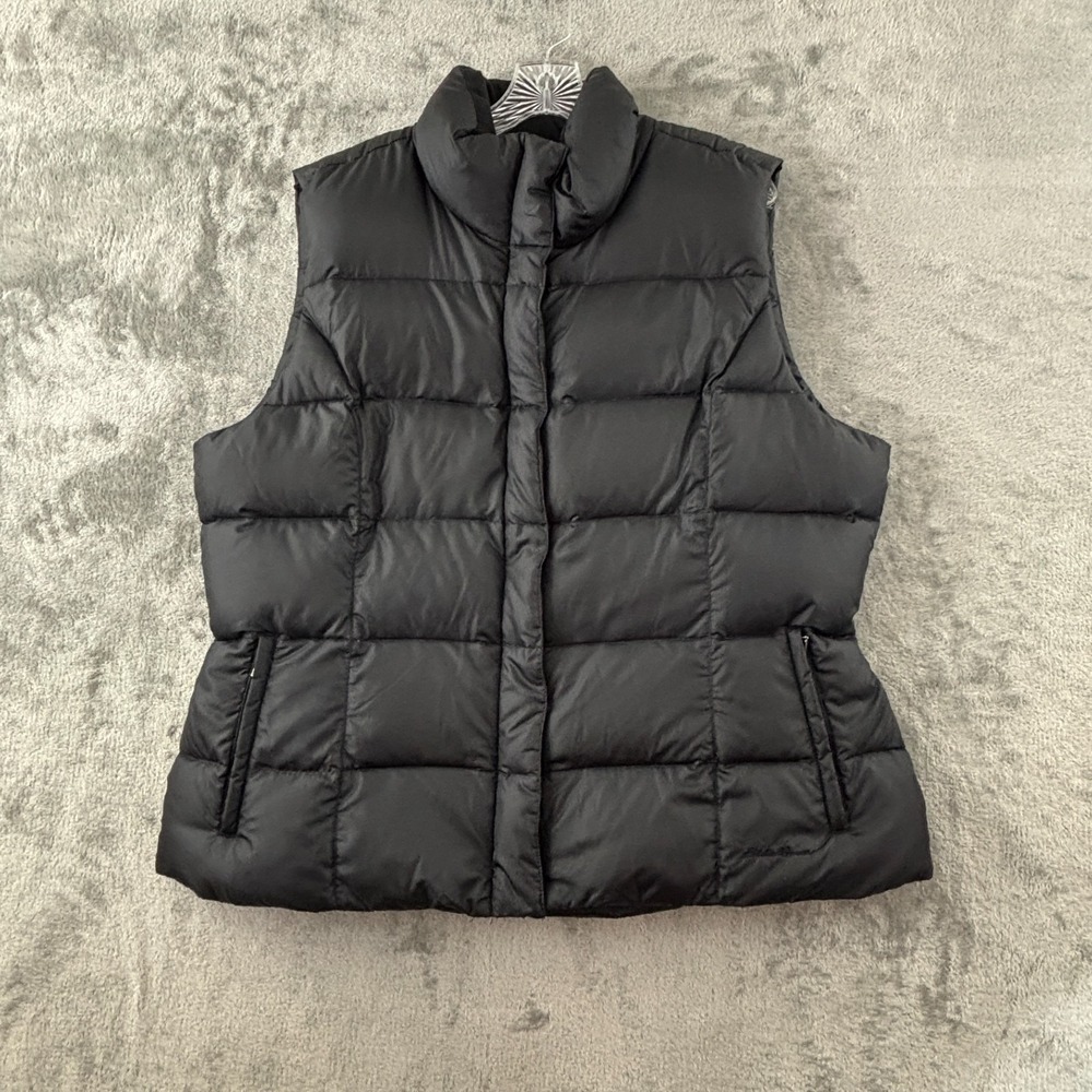 Eddie Bauer Goose Down Puffer Vest Womens XXL 18 Black Quilted Adjustable Waist